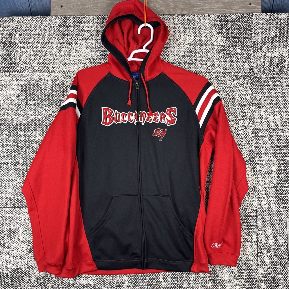 Buccaneers Full Zip Hooded Sweatshirt Mens Large Reebok NFL Waffle Long‎ Sleeve